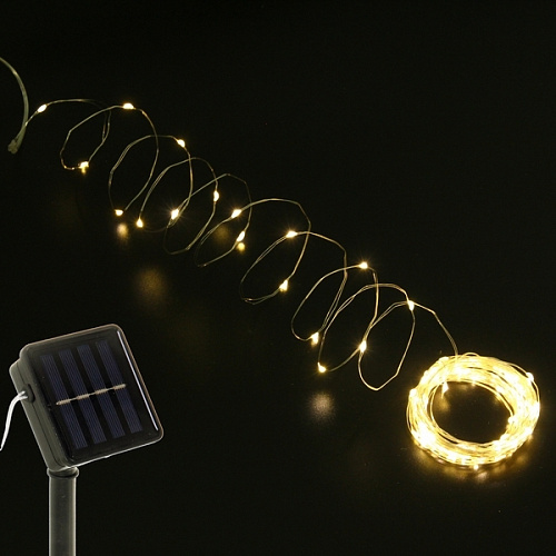 Гирлянда для улицы "Росинка" 10 м 100 ламп LED проволочн.провод, 8 реж.,IP-54, Теплый белый (солнечная батарея)