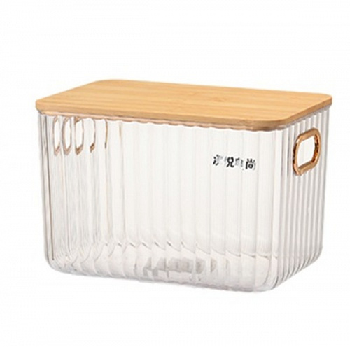 Контейнер - органайзер для хранения с бамбуковой крышкой "БРАМИНГЕМ", прозрачный, 26*18.5*16.2см 