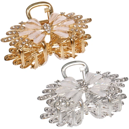 Заколка - краб для волос на блистере "LAVITA", бантик, цвет серебро и золото, 6,6*4см