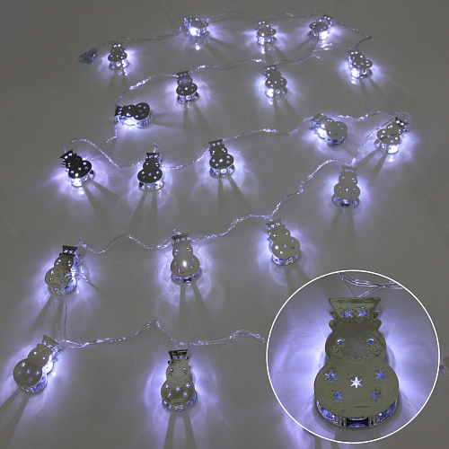 Гирлянда для дома "Серебряный снеговик" 4м 20 ламп LED, 3,7*6 см прозр.пров.,1 реж, IP-20, Белый (соединение)