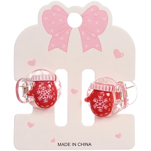 Заколки - крабы для волос 2шт на блистере "Новогодние друзья - Варежки", 2см (в пакете с подвесом)