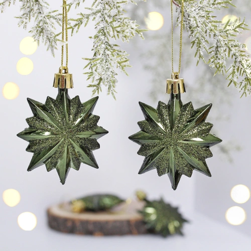 Ёлочные игрушки "Таинственное очарование" Звезда остроконечная 6 см (набор 4 шт), изумруд