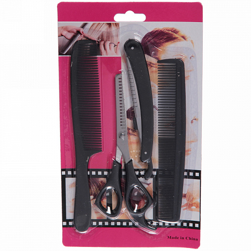 Набор для стрижки волос "Barber", ножницы филировочные, расческа 2шт и станок для бритья