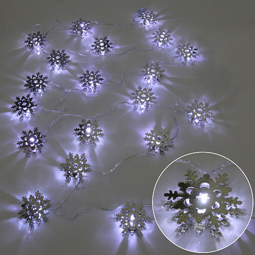 Гирлянда для дома "Серебряная снежинка" 4м 20 ламп LED, 6,3 см прозр.пров.,1 реж, IP-20, Белый (возможность соединения)