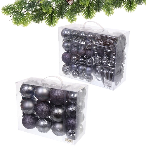 Набор ёлочных украшений "Wish" 6 см + 4 см (50 предмета), Графит