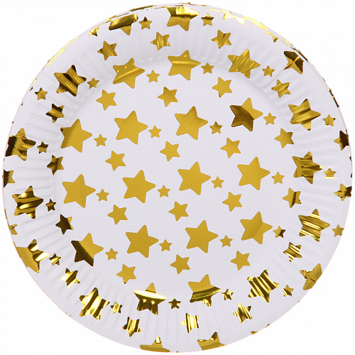 Тарелка бумажная 18 см в наборе 10 шт "Звездное синяие", золото