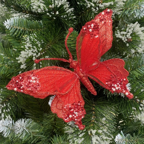Украшение новогоднее "Бабочка - Изящный полет" 24.5*9*17 см, Красный