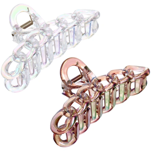 Заколка-краб для волос "Мон Пион", цепочка, микс 6 цветов, 11см (Блистер)