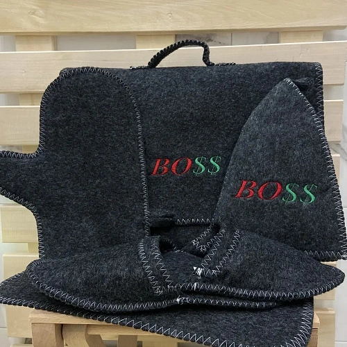 Набор банный мужской из 5 предметов "Портфель - BOSS", цвет серый