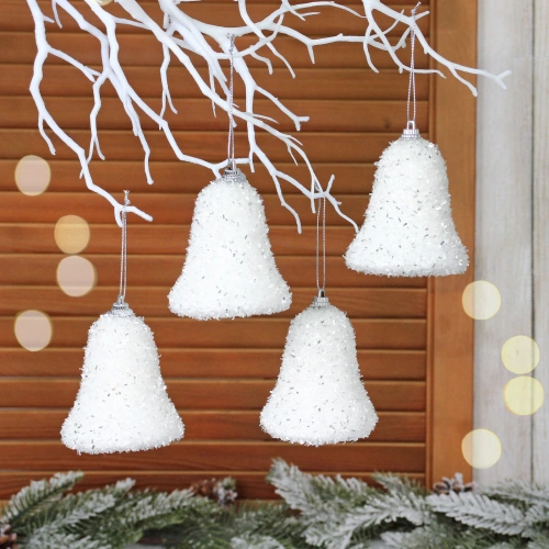 Ёлочные игрушки "Морозный иней" КОЛОКОЛЬЧИК 7 см (набор 4 шт), Белый