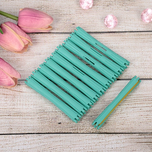 Бигуди пластмассовые-коклюшки с резинками 10шт d-11см KUDRI, цвет мятный, (прозрачный пакет с подвесом)_4