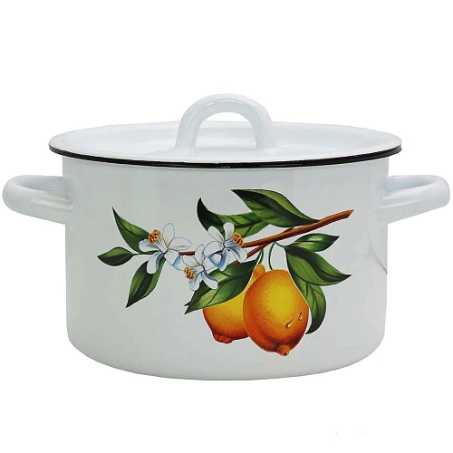 Кастрюля эмалированная 2л без ободка "Лимоны" 01-1610.1/4