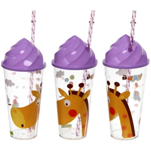 Стакан пластиковый 500мл "Джунгли" с трубочкой