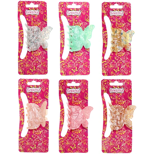 Заколка-краб для волос  ЭЙФОРИЯ ФЛО, шайла, микс 6 цветов, 4,7см (блистер Кокетка)_13