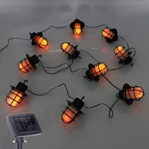 Гирлянда для улицы "Фонари" 4 м 10 ламп LED (10*8 см) чёрн.пров, 1 реж.,IP-54, Эффект горящего пламени (солнечная батарея)